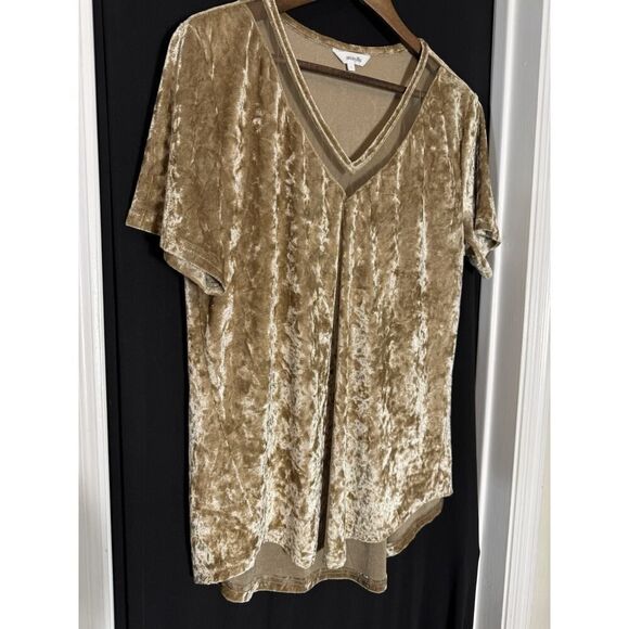 Amaryllis Top Womens Large Brown Velvet Sheer V Neck Cottage Tunic Comfy Boho - Picture 1 of 6
